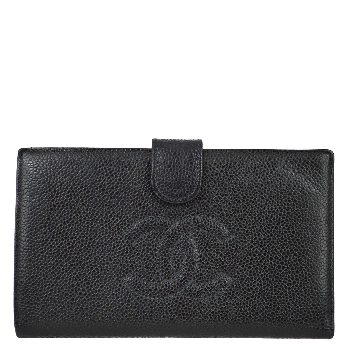 Luxury Chanel 2000-2001 Black Caviar Long Wallet Purse