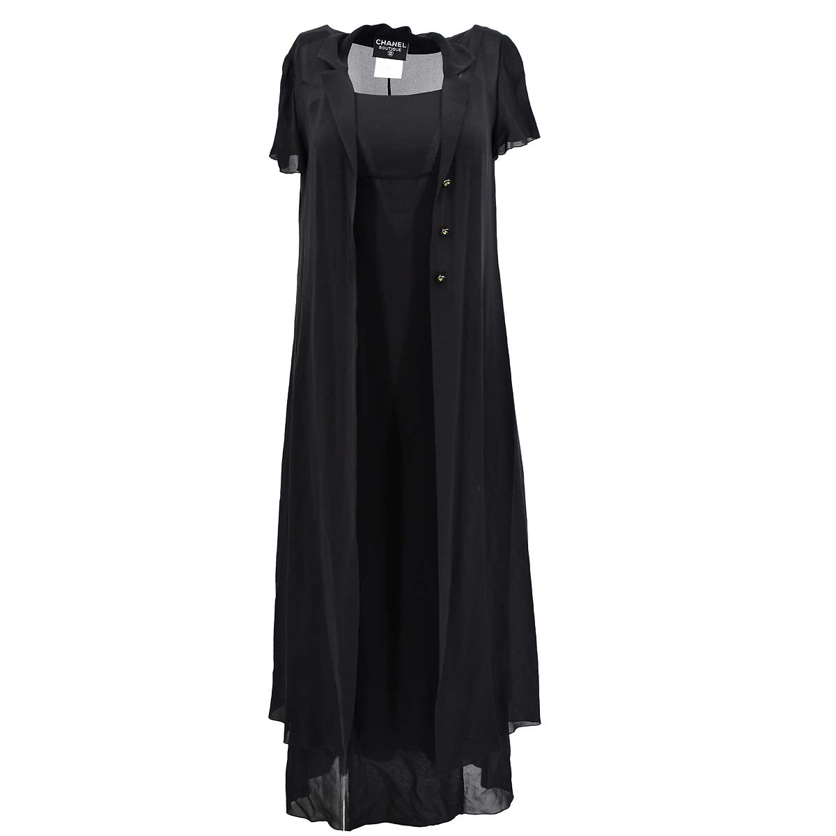 Luxury Chanel Setup Sleeveless Dress Cardigan Black 97P #36