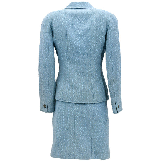 Luxury Chanel Setup Suit Jacket Skirt Light Blue 97C #38