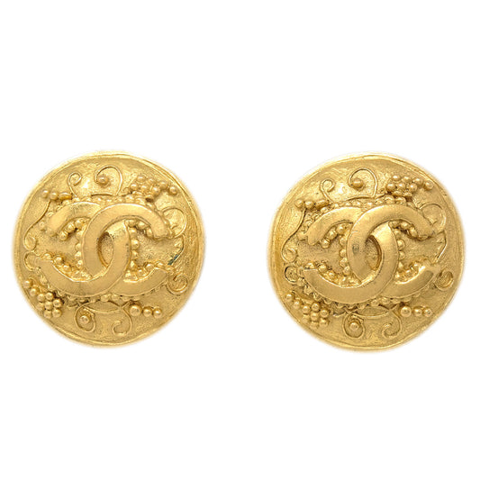 Luxury Chanel Button Earrings Clip-On Gold 96A