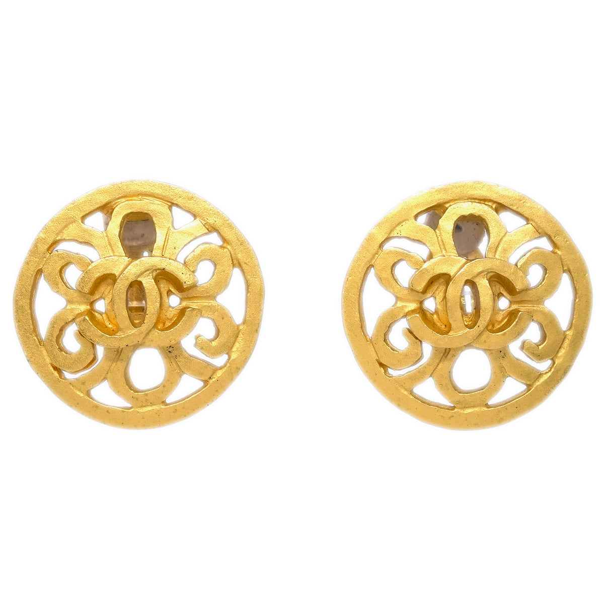 Luxury Chanel Button Earrings Clip-On Gold 95P