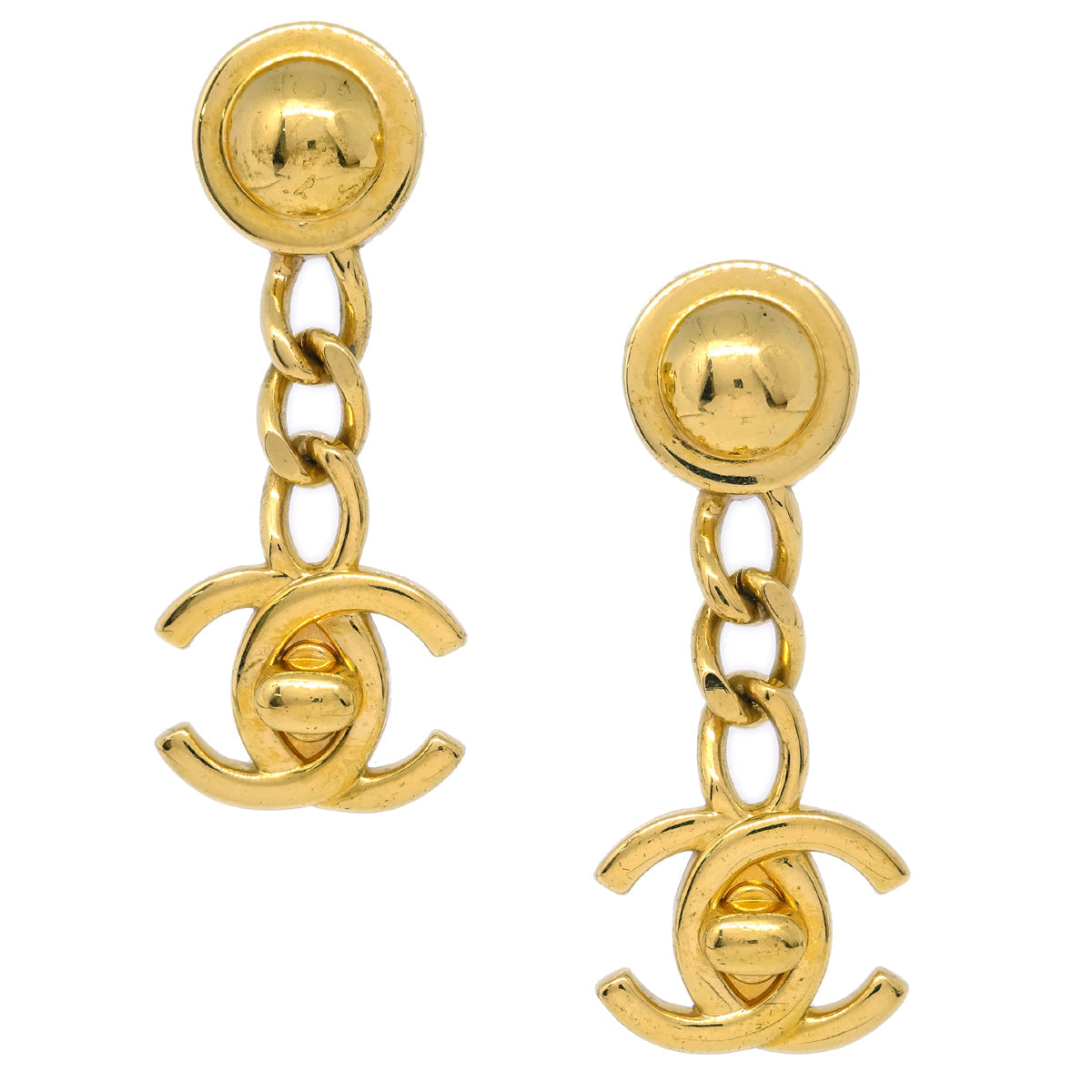 Luxury Chanel Dangle Turnlock Earrings Clip-On Gold 96A