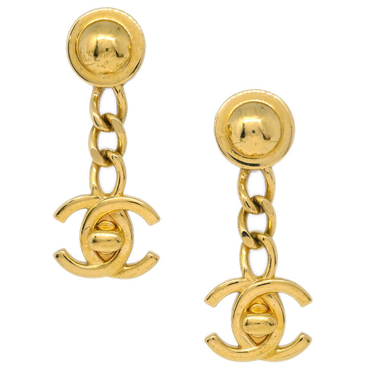 Luxury Chanel Dangle Turnlock Earrings Clip-On Gold 96A