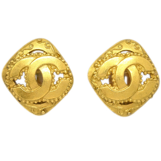 Luxury Chanel Rhombus Earrings Clip-On Gold 96A