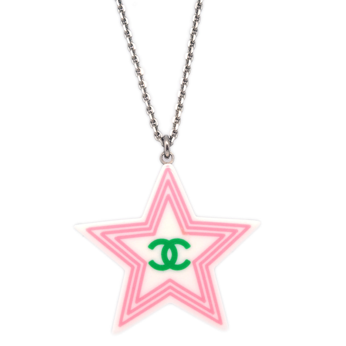 Luxury Chanel Star Chain Necklace Pendant Silver White 04C