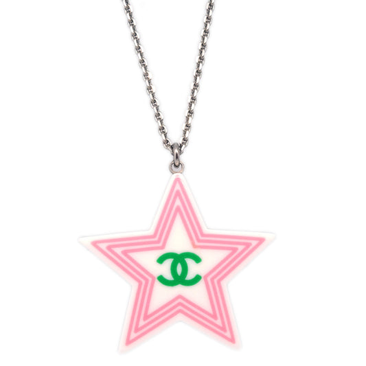Luxury Chanel Star Chain Necklace Pendant Silver White 04C