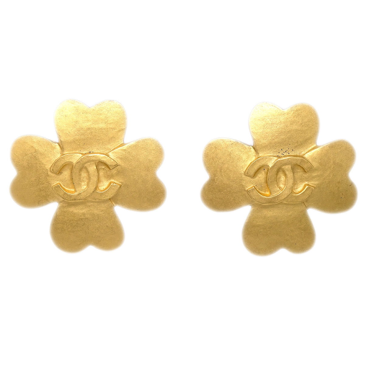 Luxury Chanel Clover Earrings Clip-On Gold 95P