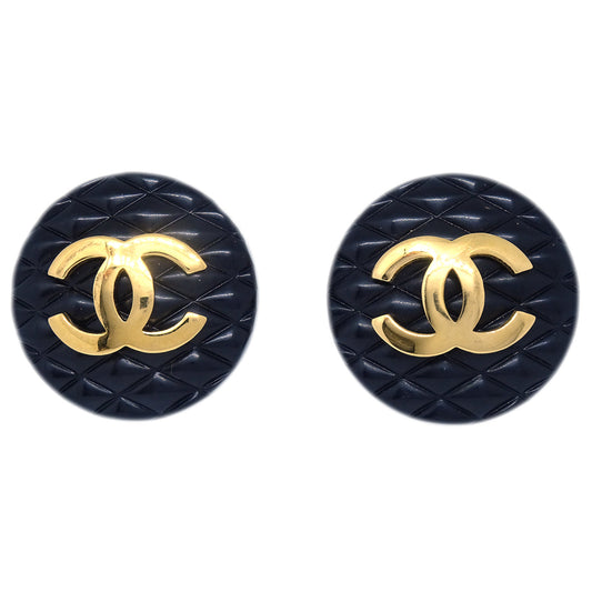 Luxury Chanel Button Earrings Clip-On Black