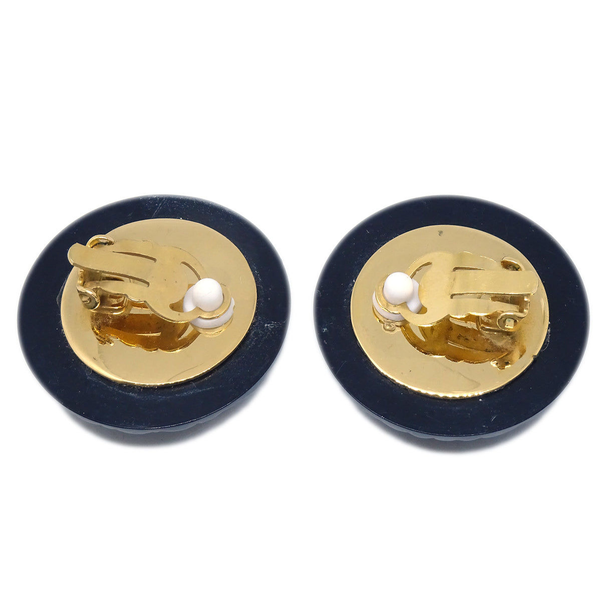 Luxury Chanel Button Earrings Clip-On Black