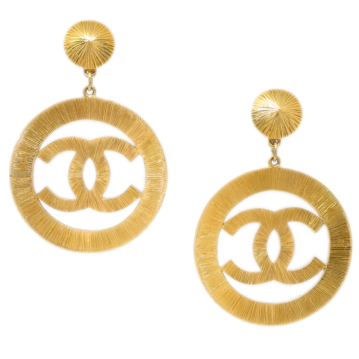 Luxury Chanel Hoop Dangle Earrings Clip-On Gold 93P