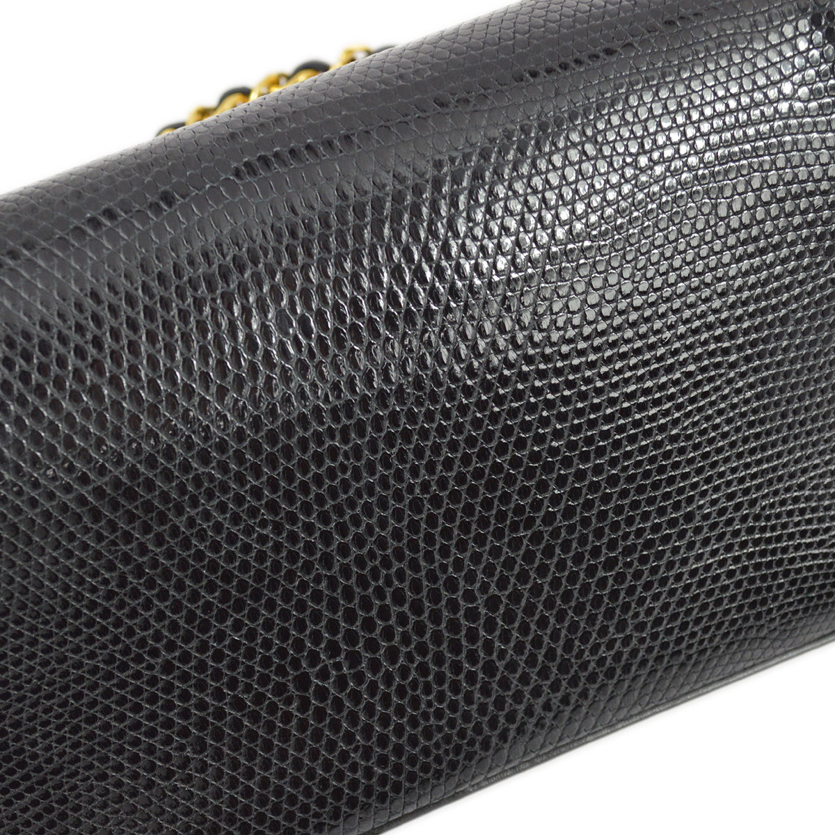 Luxury Chanel 1989-1991 Black Lizard Chain Shoulder Bag