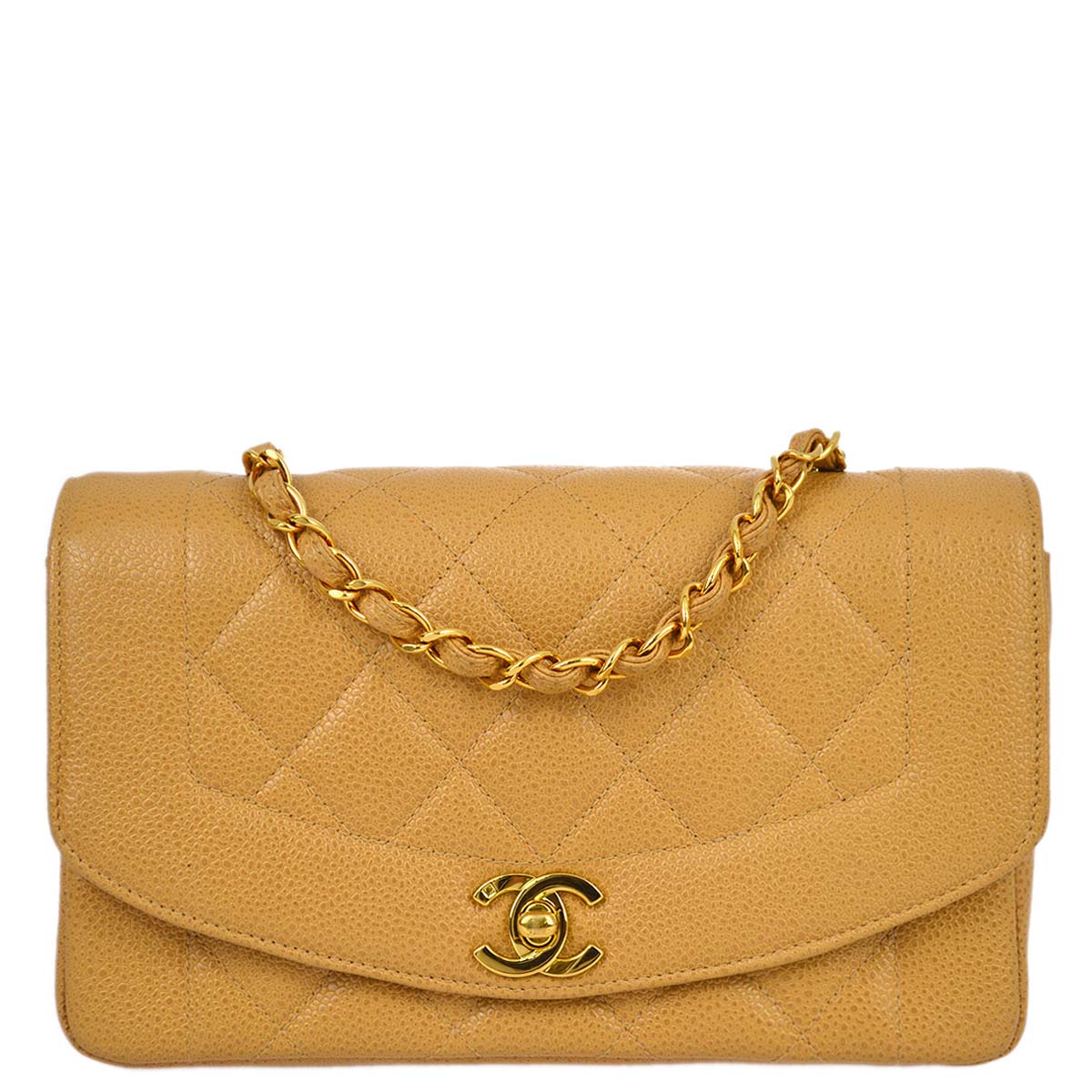 Luxury Chanel 1994-1996 Beige Caviar Small Diana Shoulder Bag