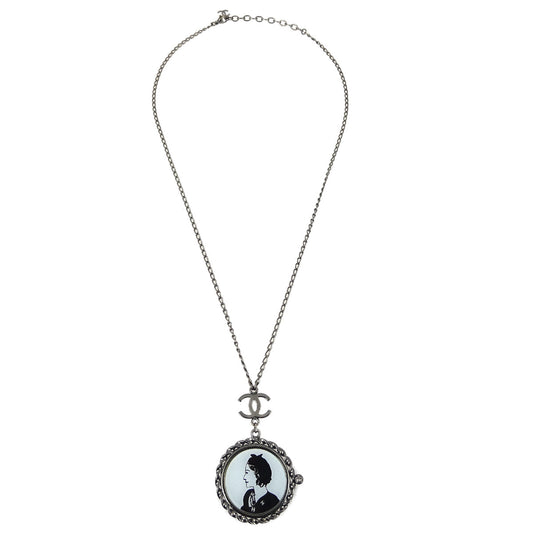 Luxury Chanel Mademoiselle Chain Pendant Necklace Silver 03P
