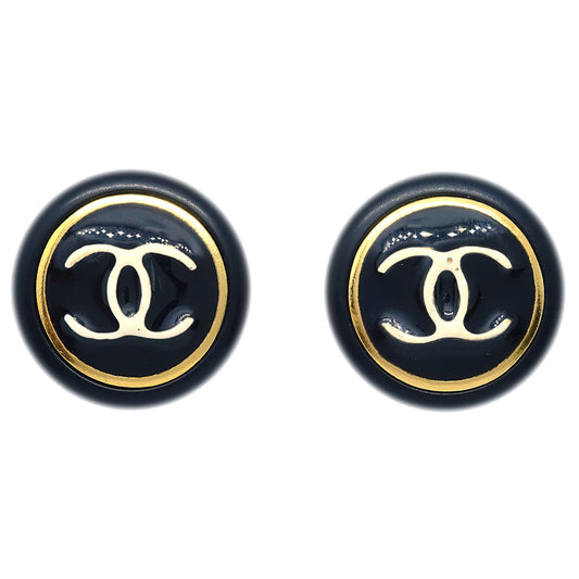 Luxury Chanel Button Earrings Clip-On Black 97A