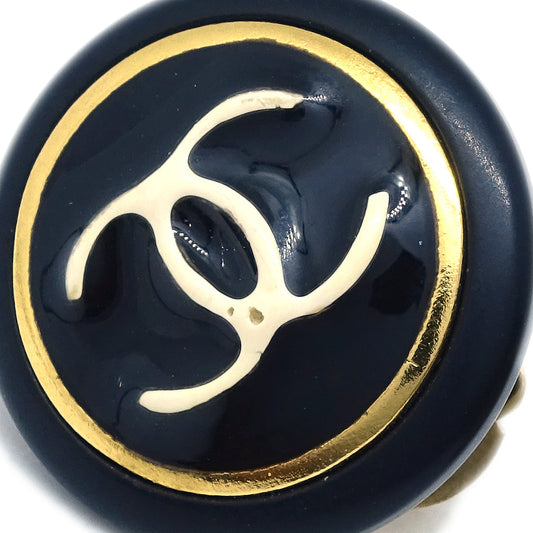 Luxury Chanel Button Earrings Clip-On Black 97A