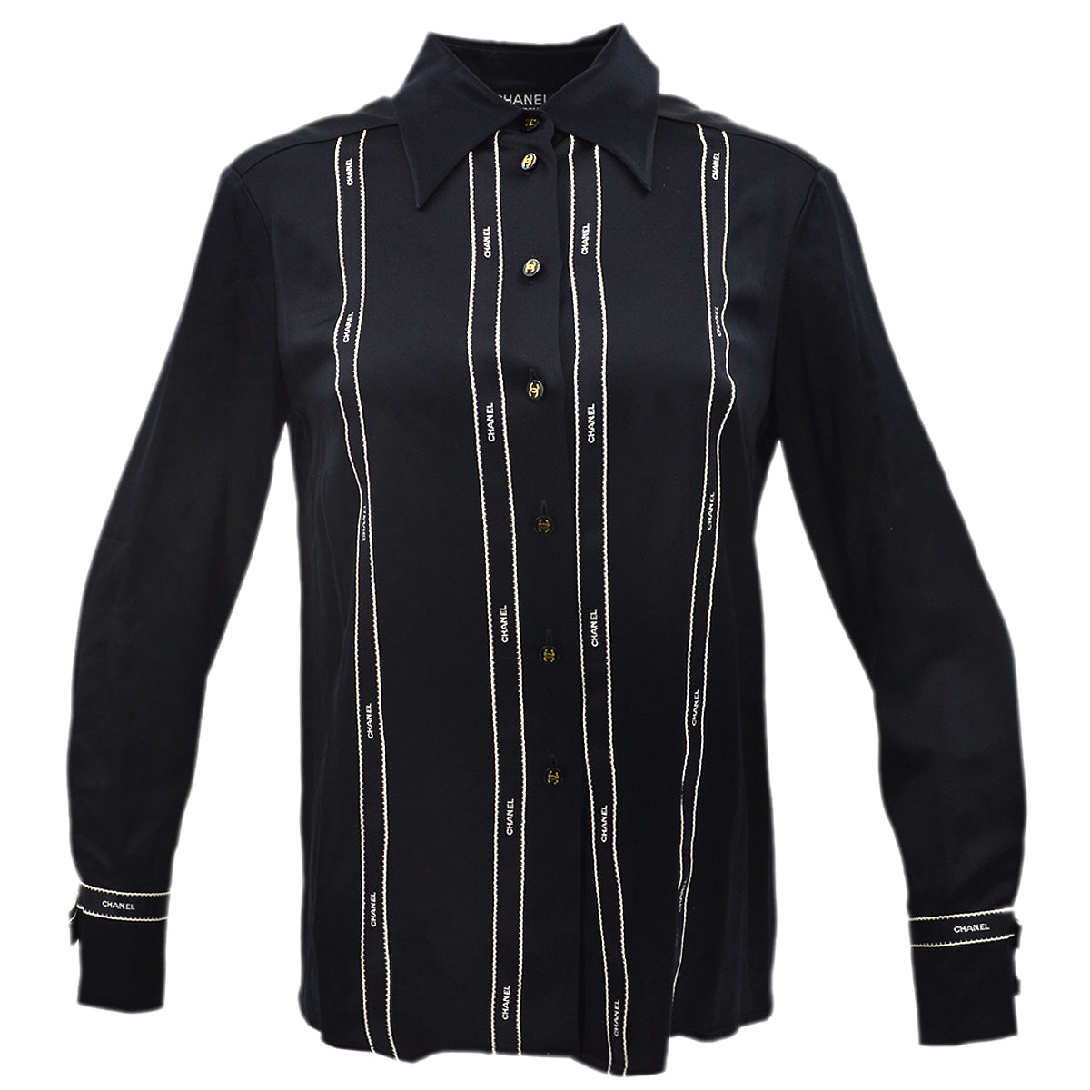 Luxury Chanel Blouse Shirt Black 94A #40