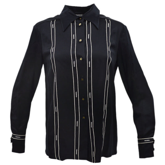 Luxury Chanel Blouse Shirt Black 94A #40