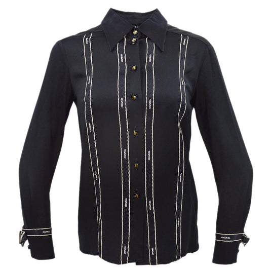 Luxury Chanel Blouse Shirt Black 94A #36