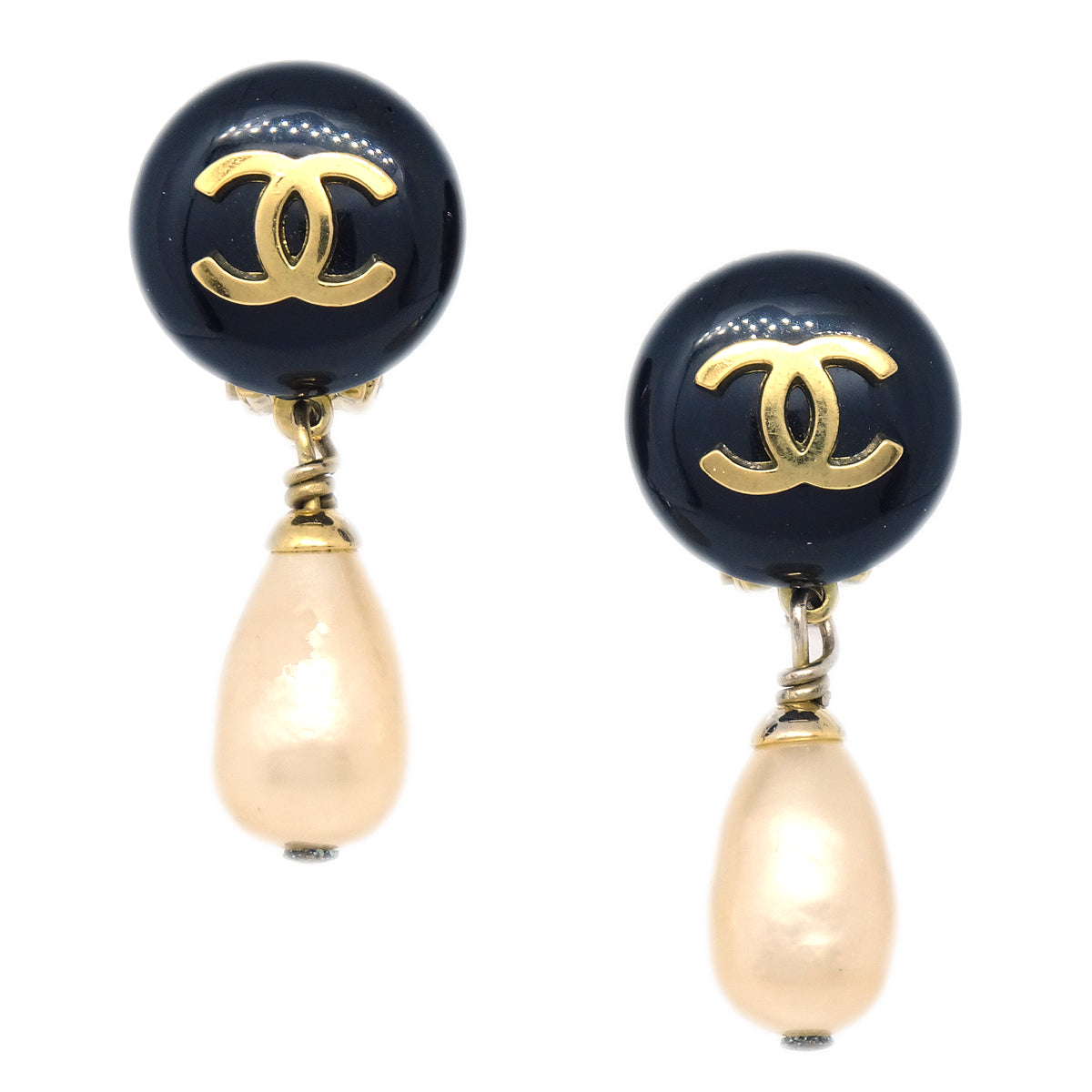Luxury Chanel Artificial Pearl Dangle Earrings Clip-On Gold 94A