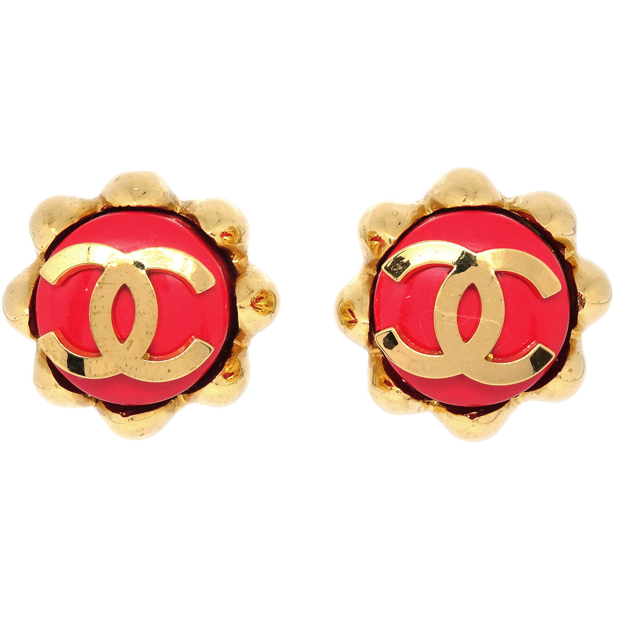 Luxury Chanel Button Earrings Clip-On Red 29