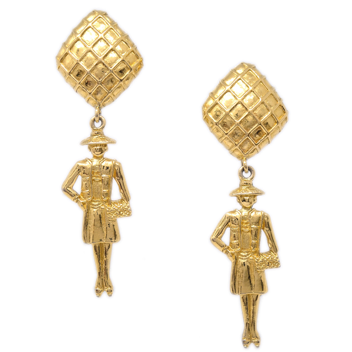 Luxury Chanel Mademoiselle Dangle Earrings Clip-On Gold