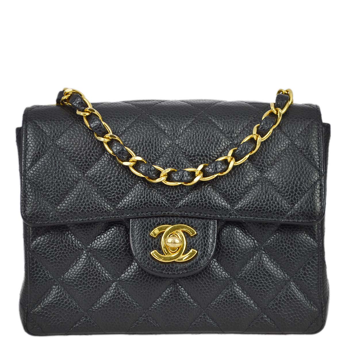 Luxury Chanel 2000-2001 Black Caviar Mini Classic Square Flap Shoulder Bag 17