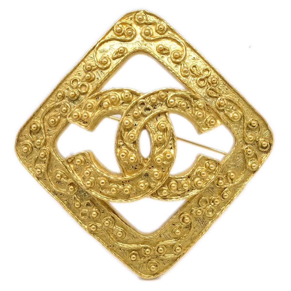 Luxury Chanel Rhombus Brooch Pin Gold 94A