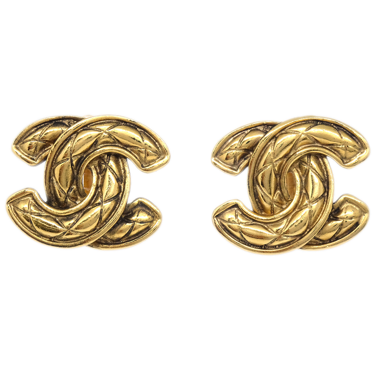 Luxury Chanel Quilted Earrings Clip-On Gold 2459