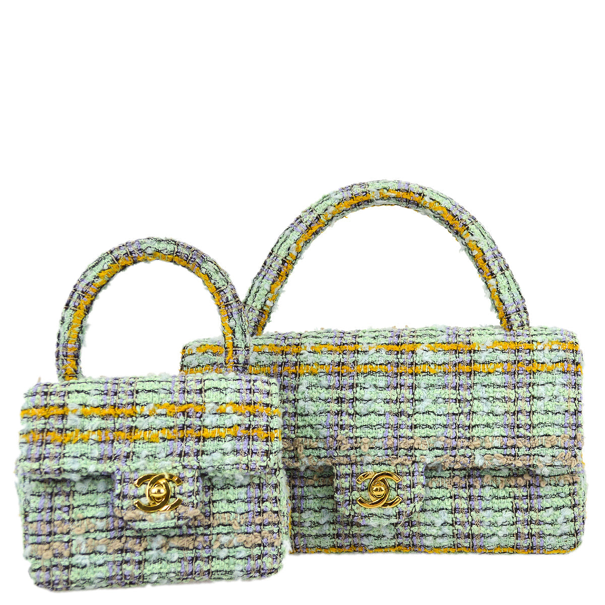 Luxury Chanel * 1991-1994 Light Blue Tweed Classic Flap Handbag Set