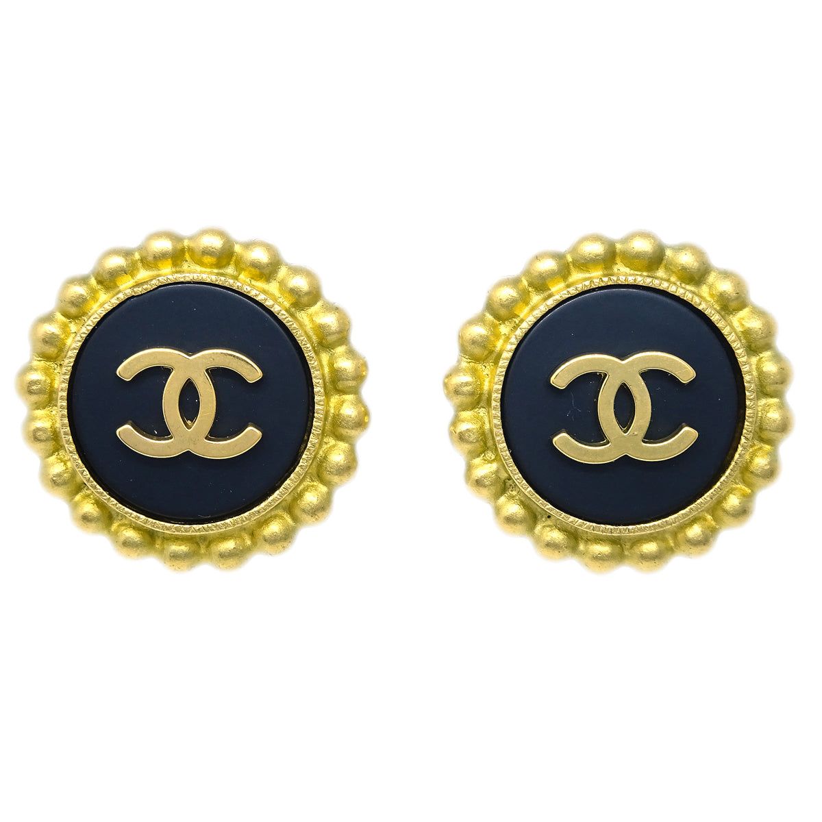 Luxury Chanel 1995 Gold & Black 'CC' Button Earrings