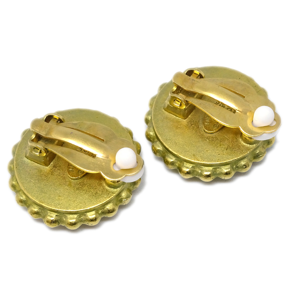 Luxury Chanel 1995 Gold & Black 'CC' Button Earrings