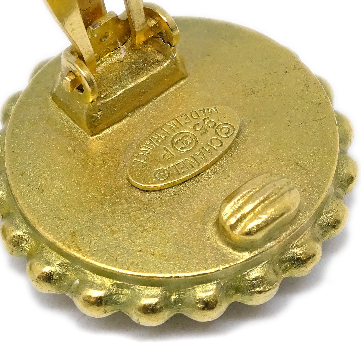 Luxury Chanel 1995 Gold & Black 'CC' Button Earrings