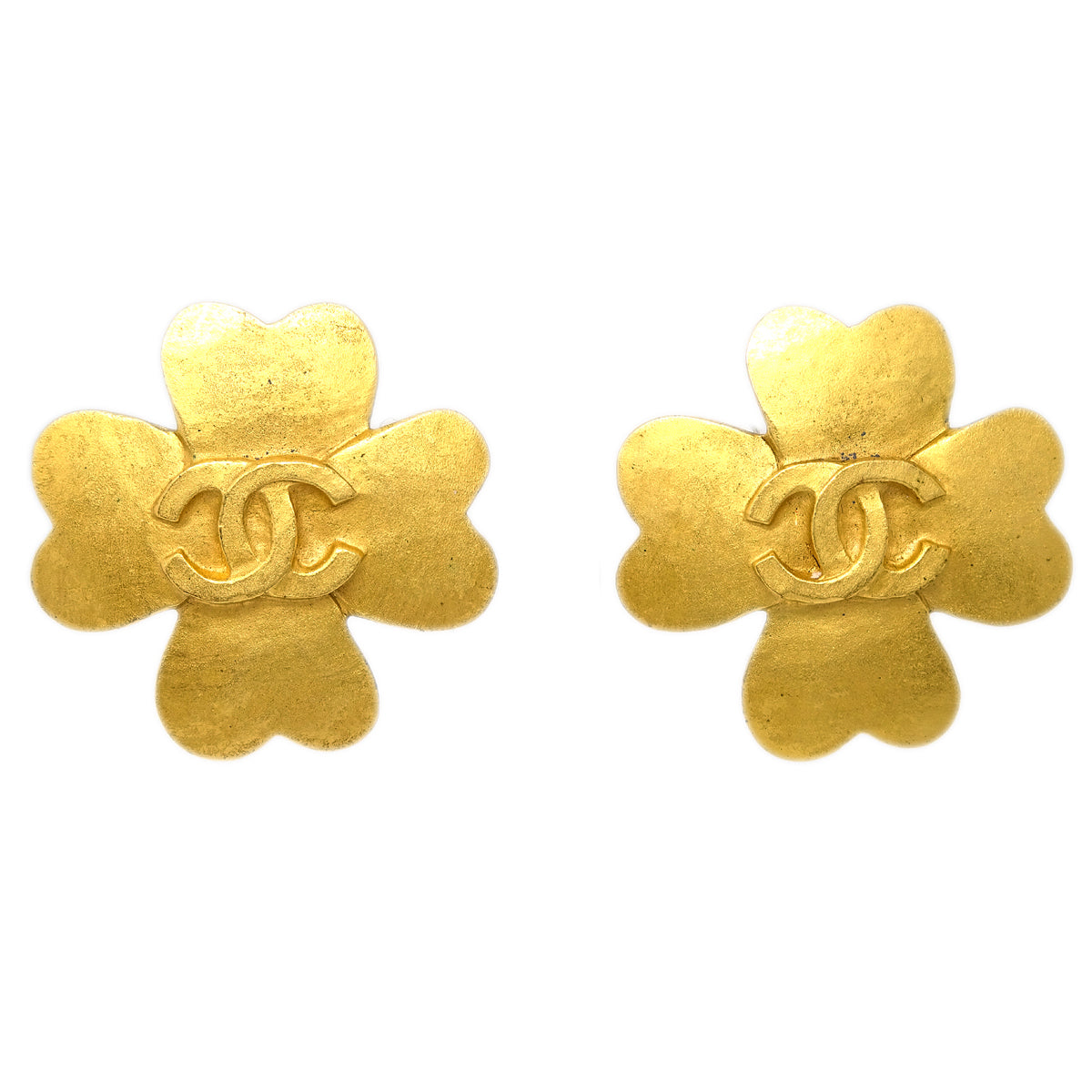 Luxury Chanel Clover Earrings Clip-On Gold 95P