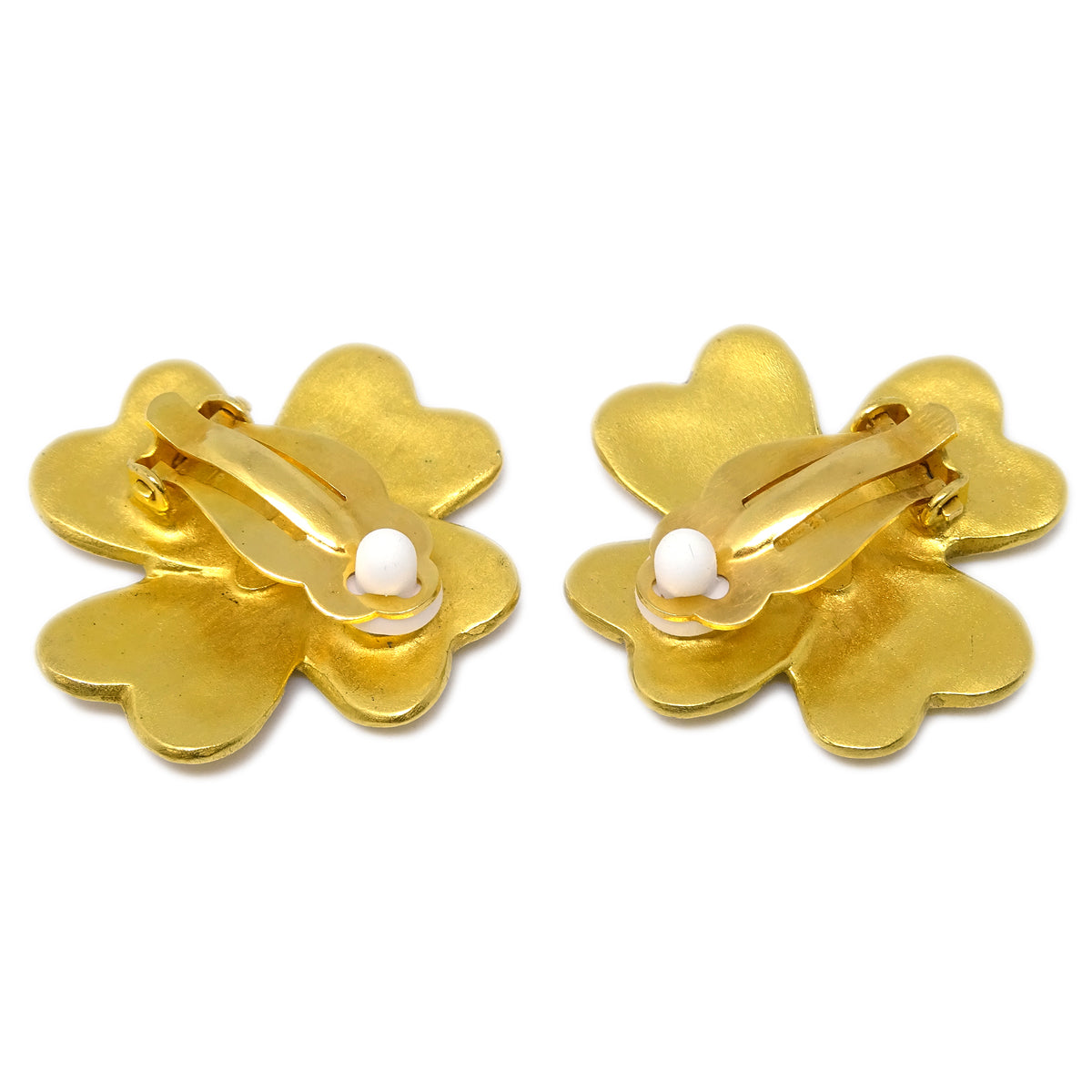 Luxury Chanel Clover Earrings Clip-On Gold 95P