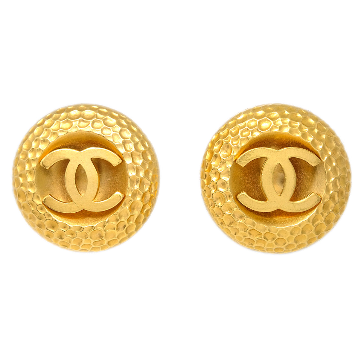Luxury Chanel Button Earrings Clip-On Gold 29