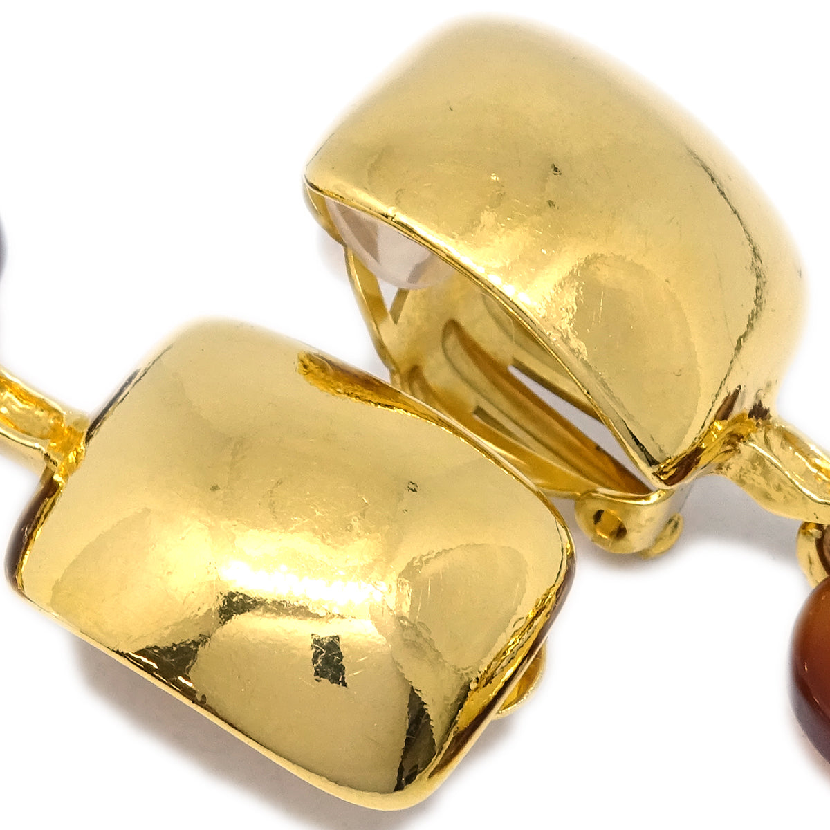Luxury Chanel Clover Dangle Earrings Gold Clip-On 95P