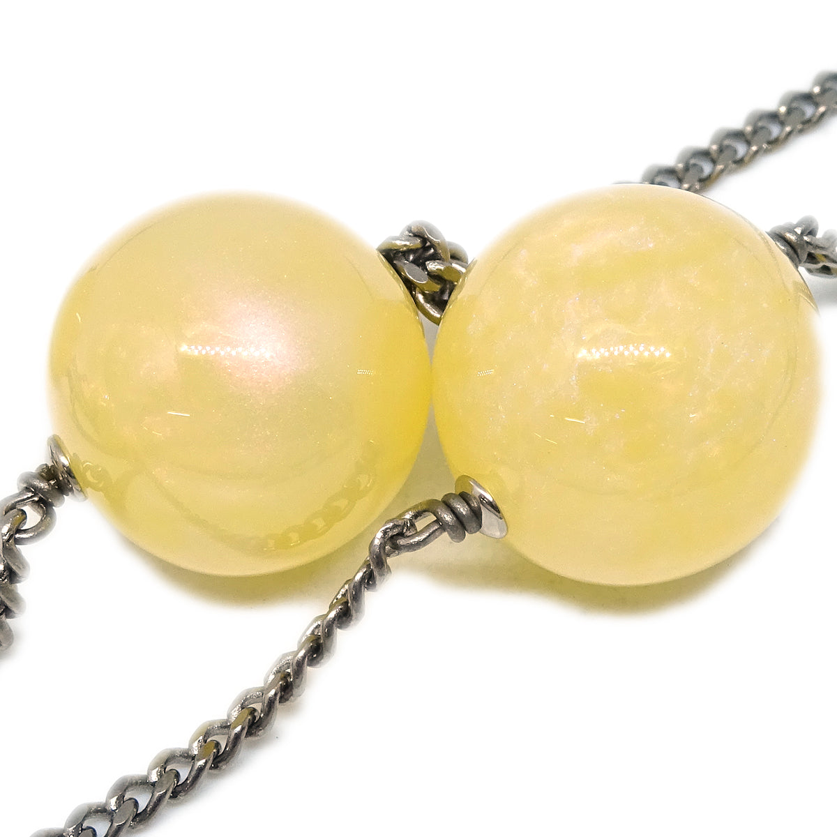 Luxury Chanel Artificial Pearl Silver Chain Necklace White 99P
