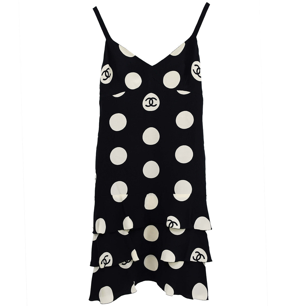 Luxury Chanel Spring 1997 Runway polka-dot ruffled silk dress #38