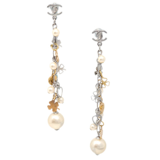 Luxury Chanel Artificial Pearl Dangle Piercing Earrings Gold 06A