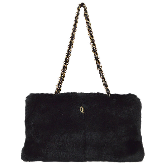 Luxury Chanel 2000-2001 Black Fur Tote Handbag