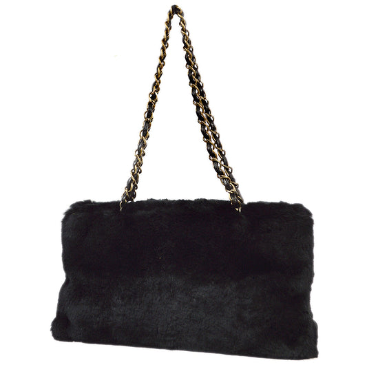 Luxury Chanel 2000-2001 Black Fur Tote Handbag