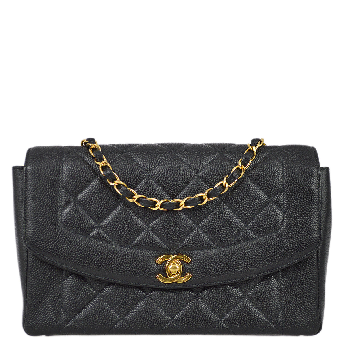 Luxury Chanel 1997-1999 Black Caviar Medium Tall Diana Shoulder Bag