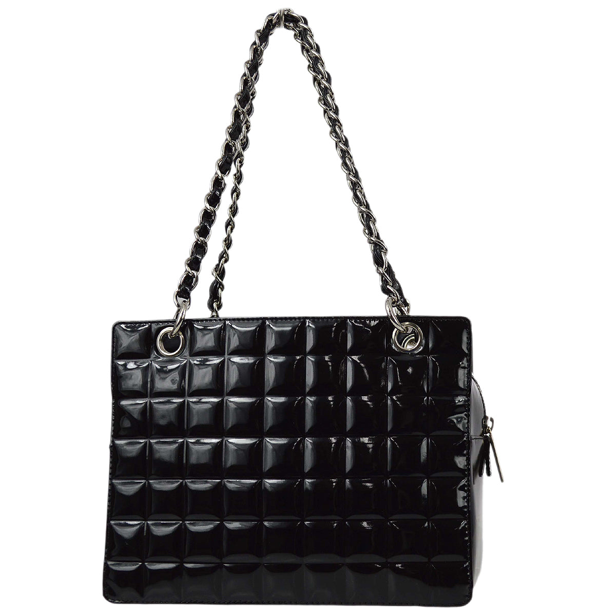 Luxury Chanel * 2001-2003 Black Patent Choco Bar Chain Tote Handbag