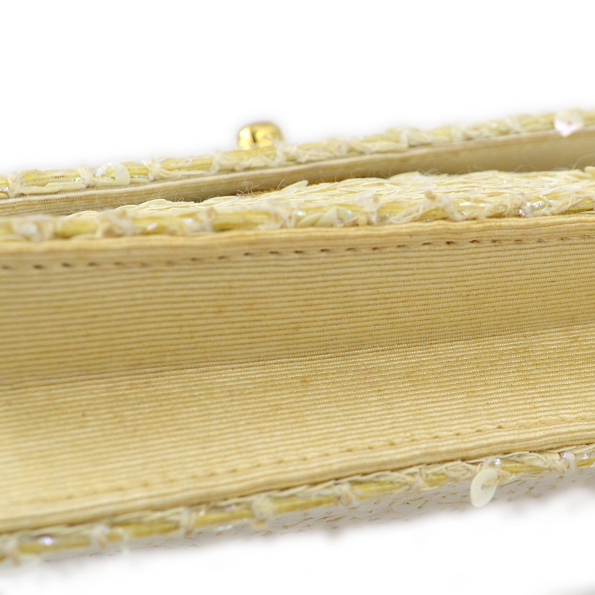 Luxury Chanel * 1989-1991 White Sequin Straight Flap Shoulder Bag Micro