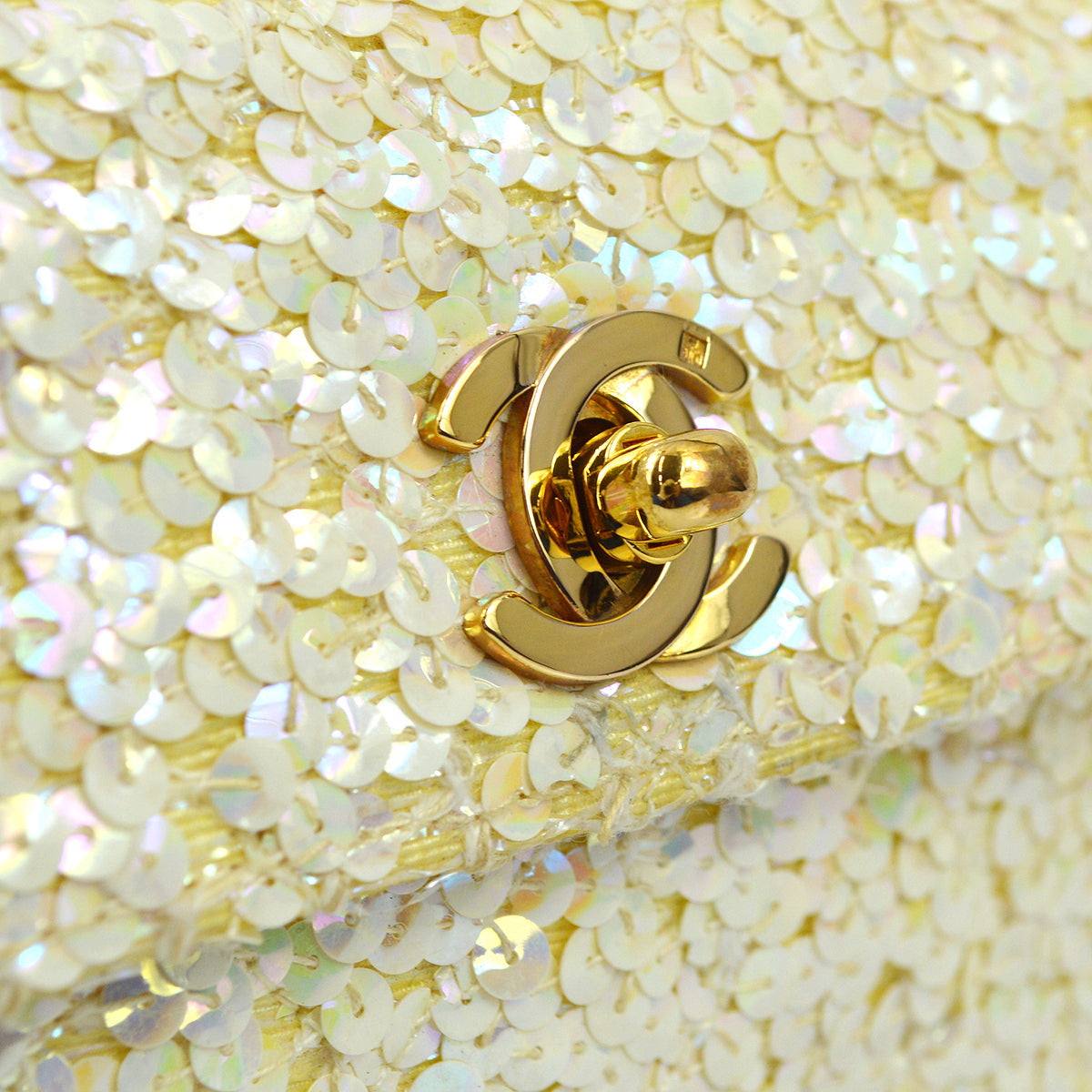 Luxury Chanel * 1989-1991 White Sequin Straight Flap Shoulder Bag Micro