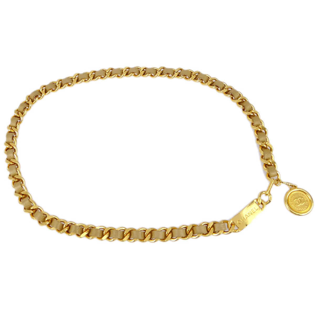 Luxury Chanel Medallion Chain Belt Beige Small New