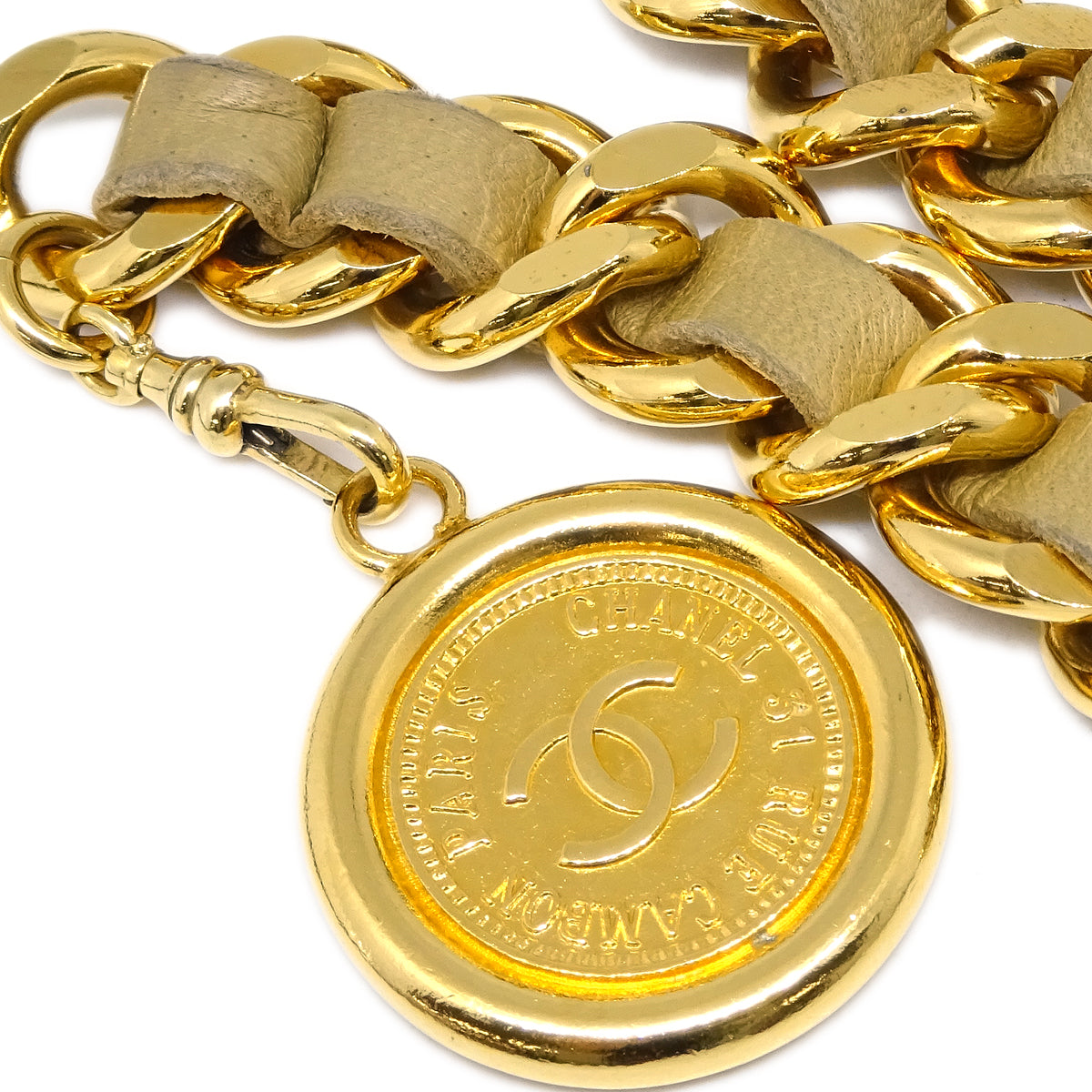 Luxury Chanel Medallion Chain Belt Beige Small New