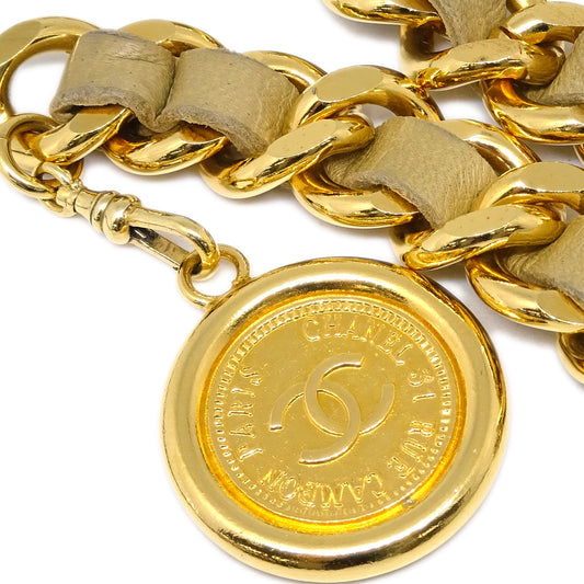 Luxury Chanel Medallion Chain Belt Beige Small New