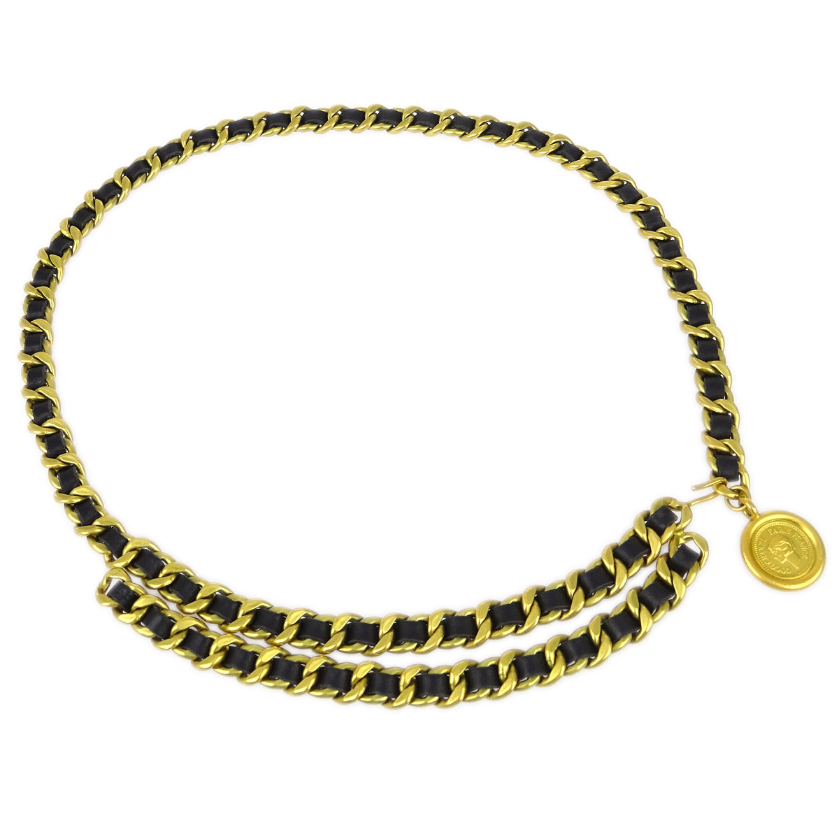 Luxury Chanel Medallion Chain Belt Black Small New 94A