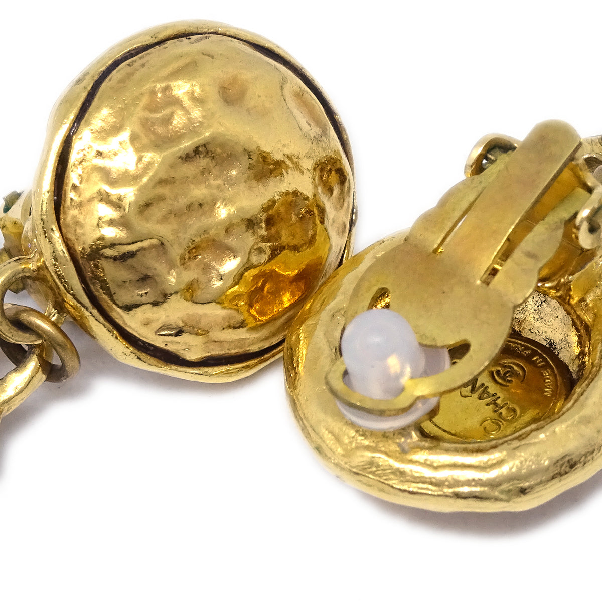 Luxury Chanel Rhinestone Dangle Earrings Clip-On Gold